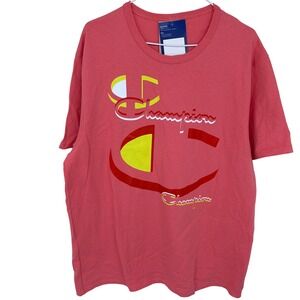 NEW Champion T Shirt Men's XL Salmon Pink Big Logo Graphic‎ Sportswear Athletic